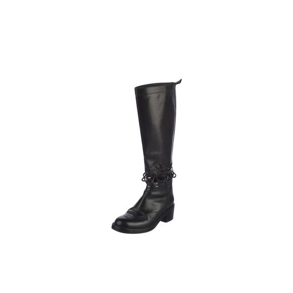 9.5/39.5 Chanel 2016 Interlocking CC Logo Riding Boots